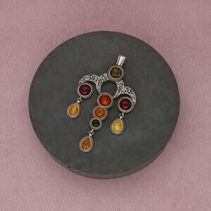 sterling silver multi colored amber celtic pendant